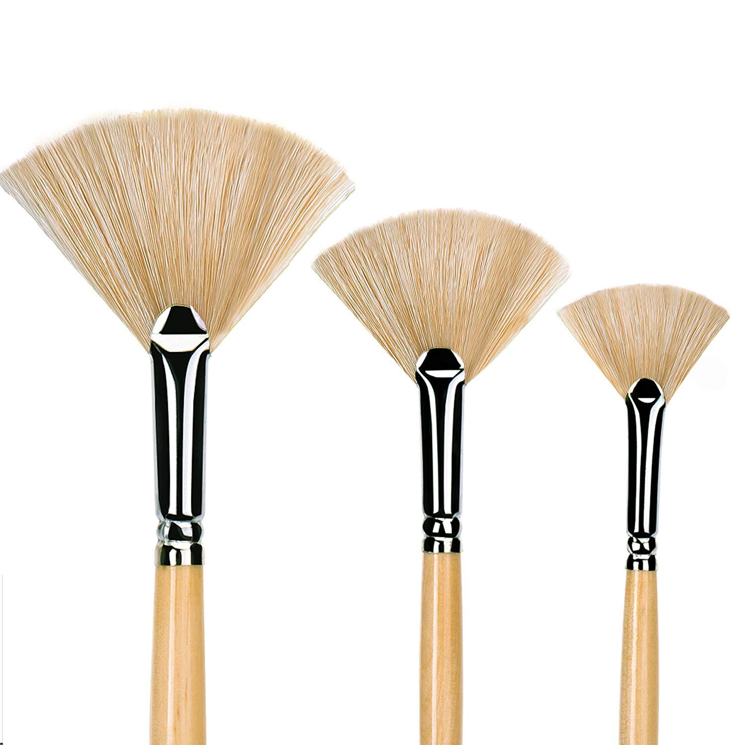 Paint Brush Set 3 pcs Artist Fan Brush Wooden Long Handle Painting Brush for Oil Paint Acrylic Paint Watercolor Paint.