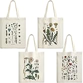 4 Pieces Floral Canvas Tote Bag for Women Book Club Gifts Cute Aesthetic Canvas Bags Bulk Flower Reusable Grocery Shopping Bag Aesthetic for Women