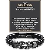 FIEEFX Love You Forever Leather Bracelet Gifts for Men Him Teen Boys, To My Brother Son Grandson Nephew Friend Dad Husband Christmas Birthday Valentines Fathers Day Graduation Back to School Gifts
