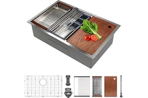 SANYCASA 30 Inch Undermount Kitchen Sink Superior Drain Kitchen Sinks 11 Gauge (3mm) Stainless Steel, Single Bowl Integrated Ledge Multifunctional Workstation Set -