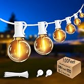 White Outdoor String Lights 100FT Patio Lights with 52 G40 Edison Bulbs | 2200K Warm White,10ft lead wire,White String Lights Waterproof Outside for Wedding,Proposal,Party,Anniversary