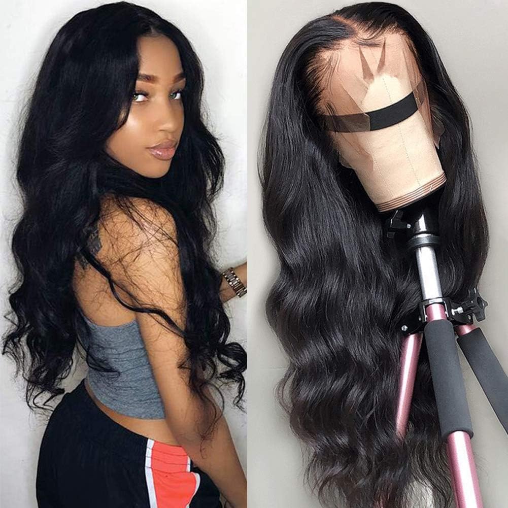 Hedy 13x6 Lace Front Wigs Human Hair Pre Pluckrd Bleached Knots 150% Density Brazilian Body Wave Lace Front Wigs For Black Women with Baby Hair 9A Natural Color Wig (20inch, Body wave wig)