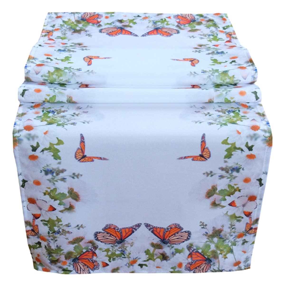 Table Runner 40 x 140 cm/Table Cloth – Table Decoration Easter Spring White/Multicoloured Flowers And Butterflies