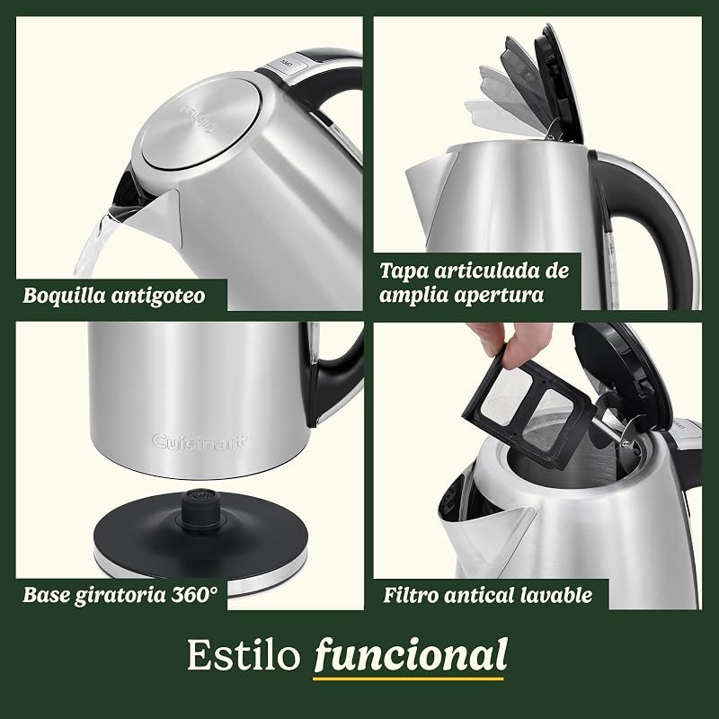 Hervidor Eléctrico SmartElite 1,7L Inox – Pantalla táctil, Temperatura ajustable 50–100°C, Hervido rápido 3 kW, Filtro antical apagable, Pico de vertido preciso