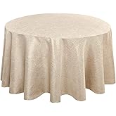 Hiasan Round Linen Tablecloth 120 Inch - Wrinkle and Stain Resistant Washable Polyester Fabric Table Cloth for Dining Room Kitchen Party, Beige