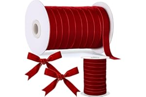 Chuangdi 5/8 Inch, 60 Yard Christmas Velvet Ribbon Vintage Burgundy Ribbons for Gift Wrapping Christmas Tree Ornaments Xmas Party Decoration Wreath Crafts Bow Making