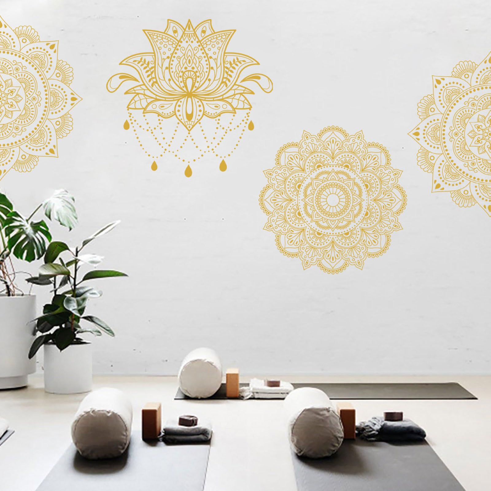 ORIGACH Boho Mandala Wall Decals, Peel and Stick Mid-Century Vintage Mandala Wall Sticker, Vintage Removable Vinyl Wall Sticker for Bedroom Home Living Room Yoga Meditation Room