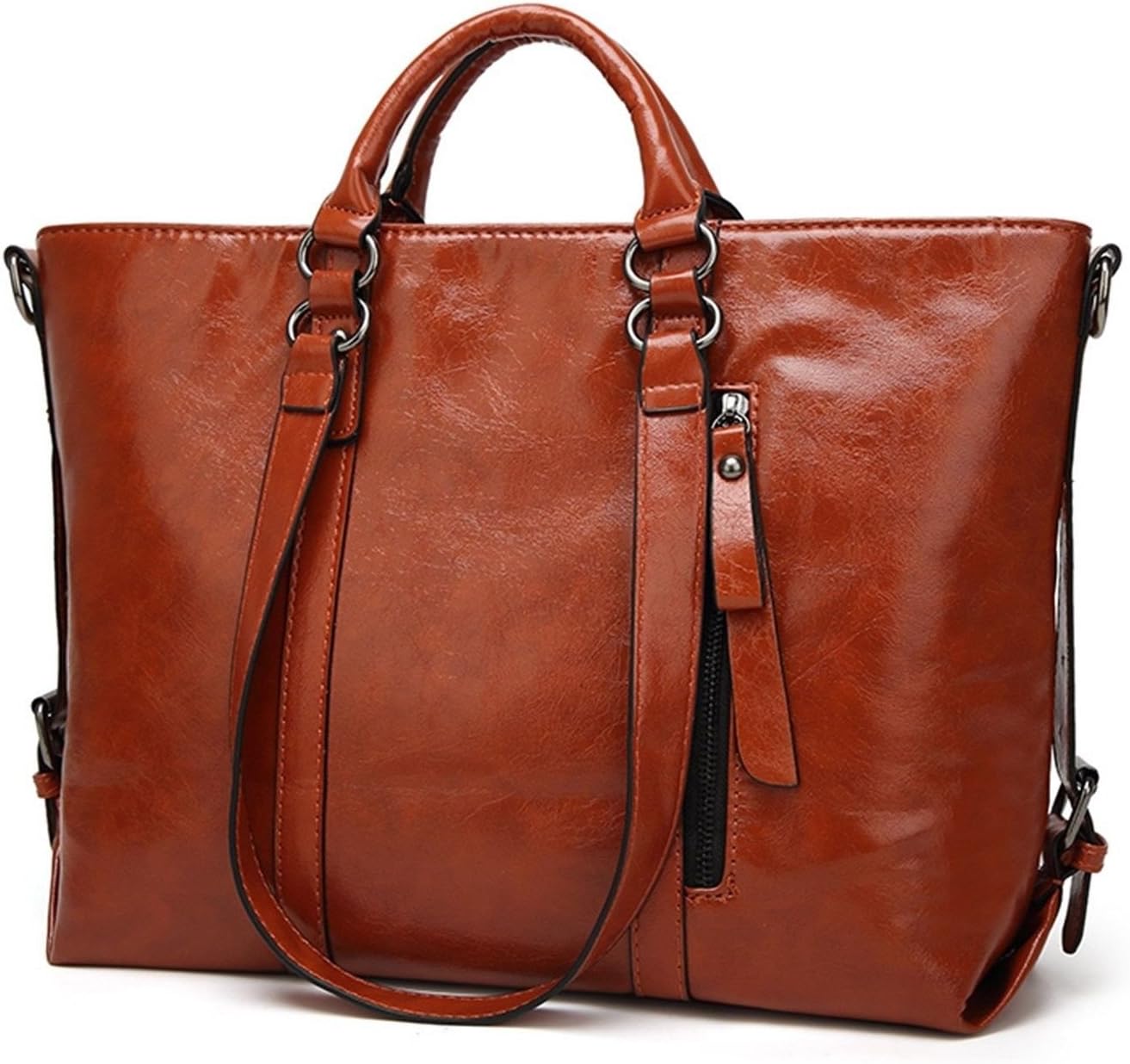 Women PU Leather Waterproof Handbag CrossBody Casual Vintage Shoulder Bag Large Capacity Handbag (Hell Brown)