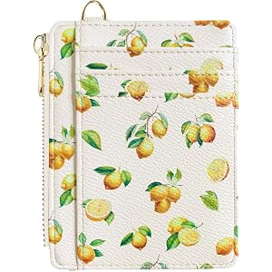Modacarry Cute Fruit Prints Slim Zipper Card Case for Women Girls (LEMON) | Small Credit Card Holder, Zipper Coin Pocket, ID
