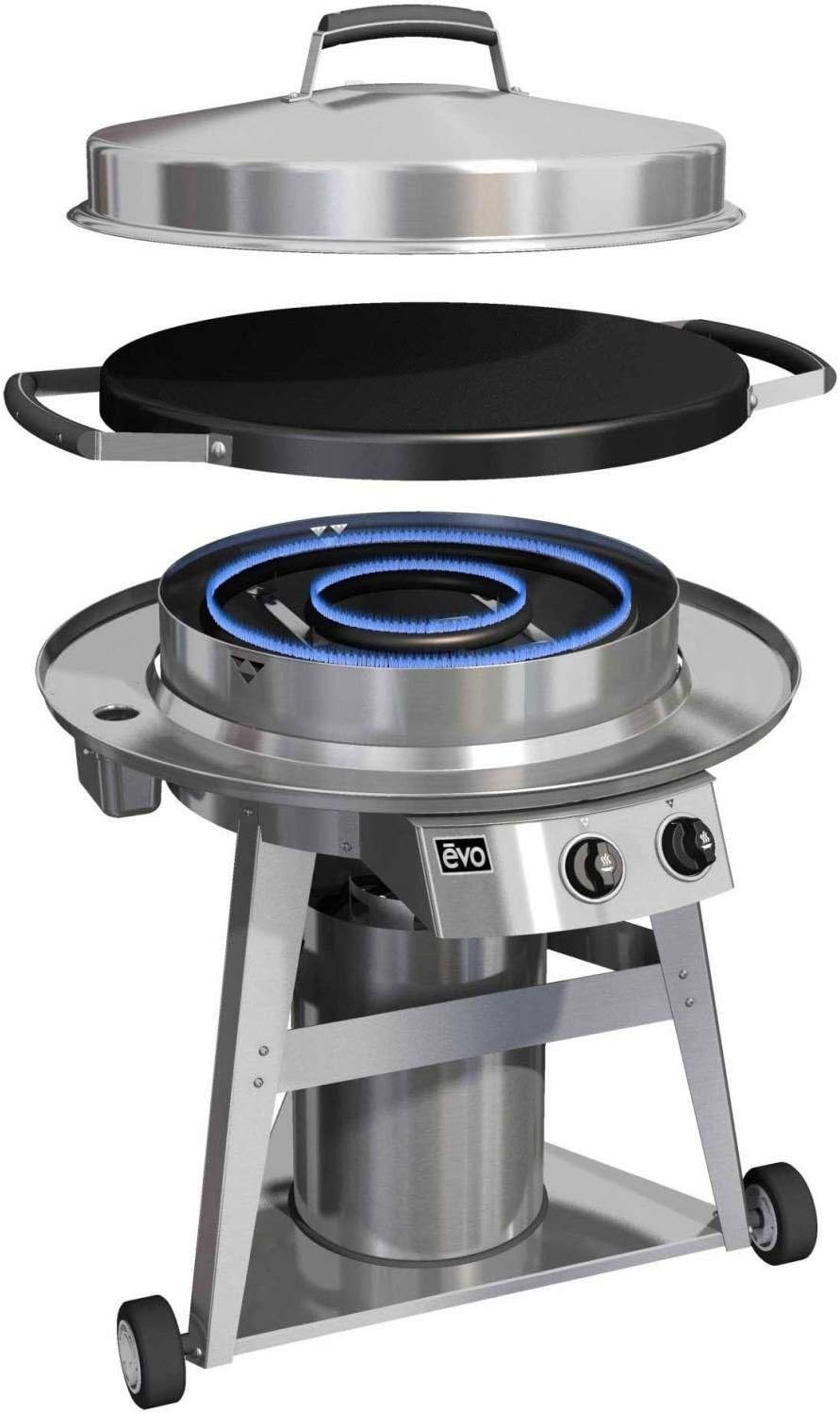 review evo Professional Series Grill on Cart (10-0002-NG), Seasoned Steel Cooktop, Natural Gas