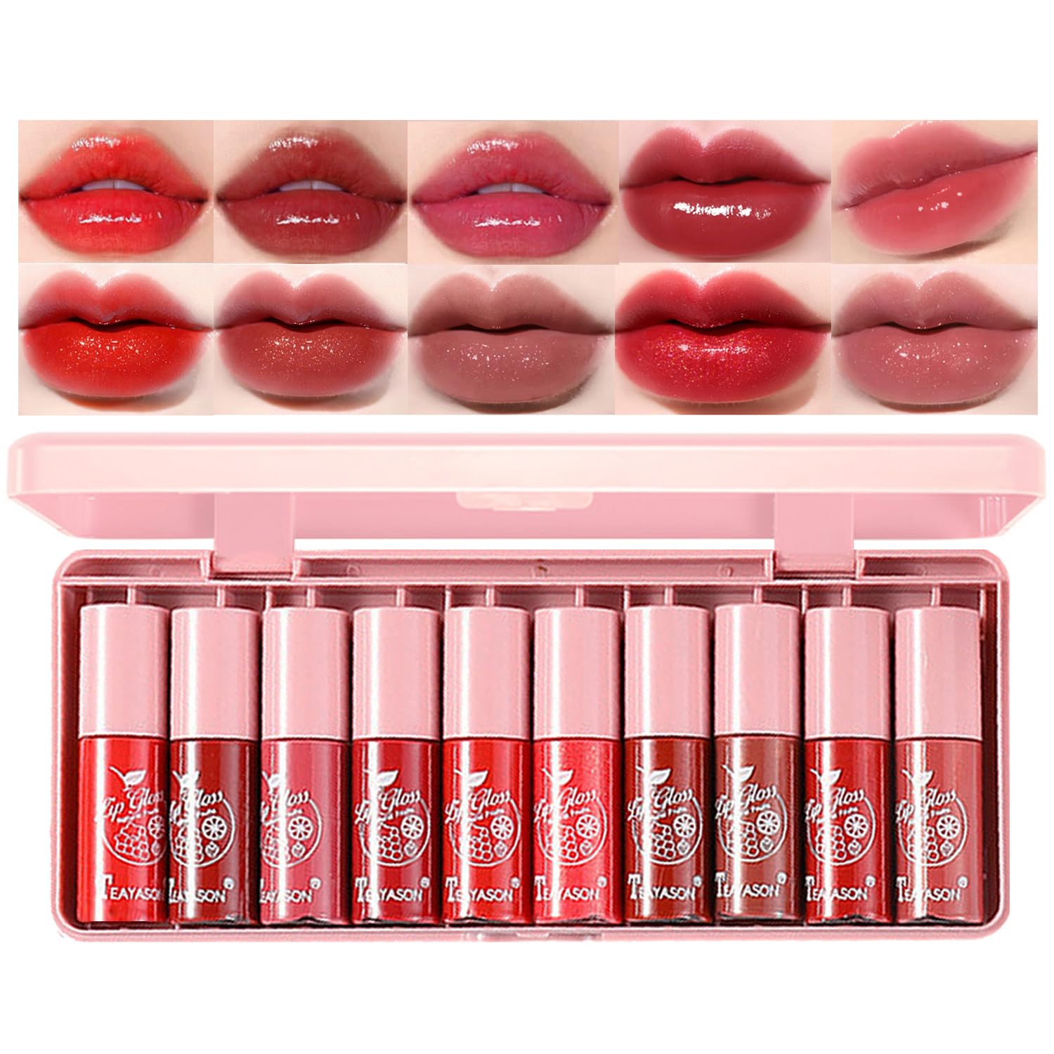 Yasovigi Korean Lip Tint Stain Set, 10 Colors Lip Gloss Plumping Lip Tint Waterproof Liquid Glaze Long lasting Lip and Cheek Tint for Women&Girls, High Pigment Lip Color Makeup (Type A)