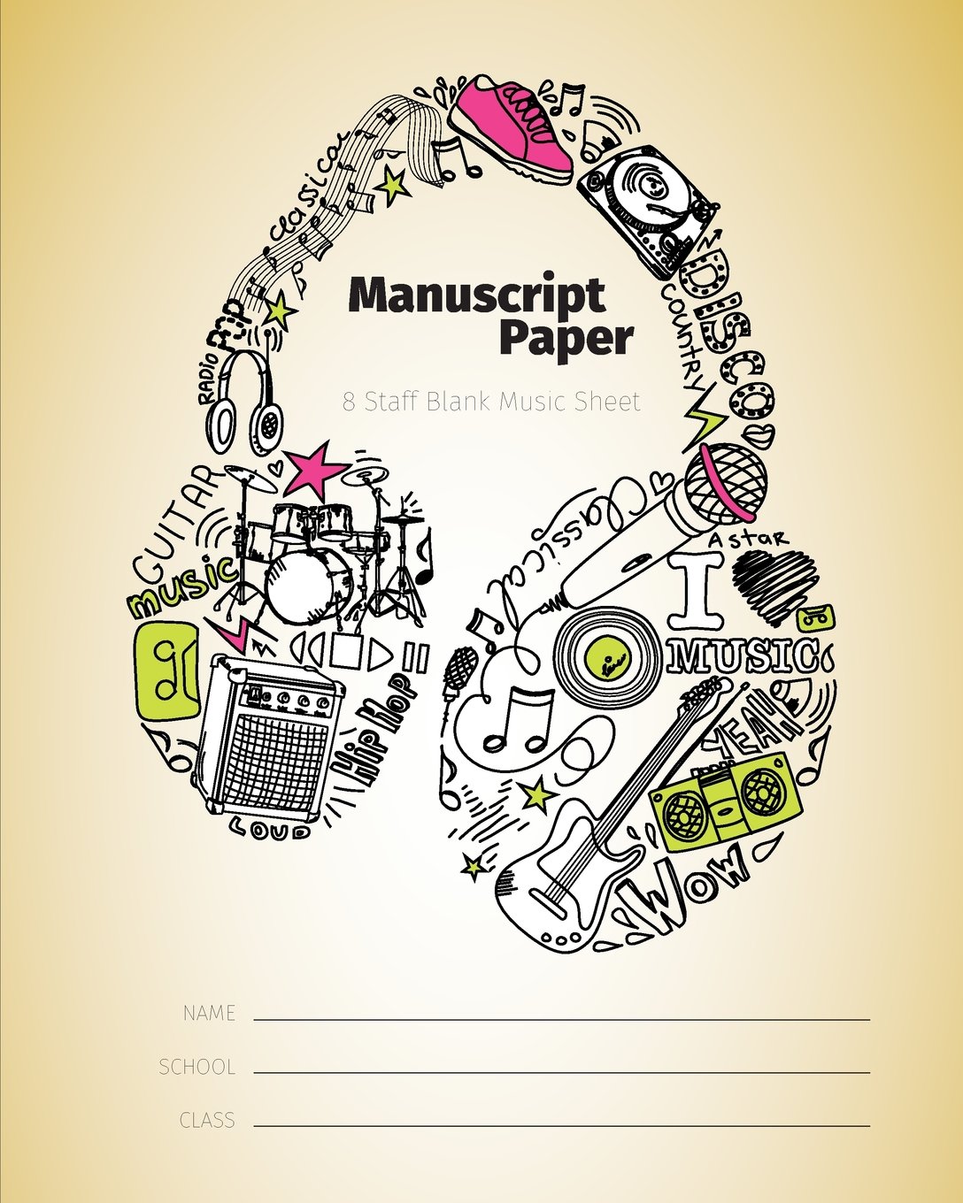 Manuscript Paper: 8 Staff Blank Music Sheet