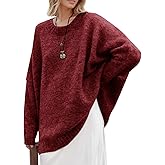 Saodimallsu Womens Oversized Tunic Sweaters Long Sleeve Crew Neck Chunky Knit Slouchy Casual Pullover Sweater Tops Burgundy