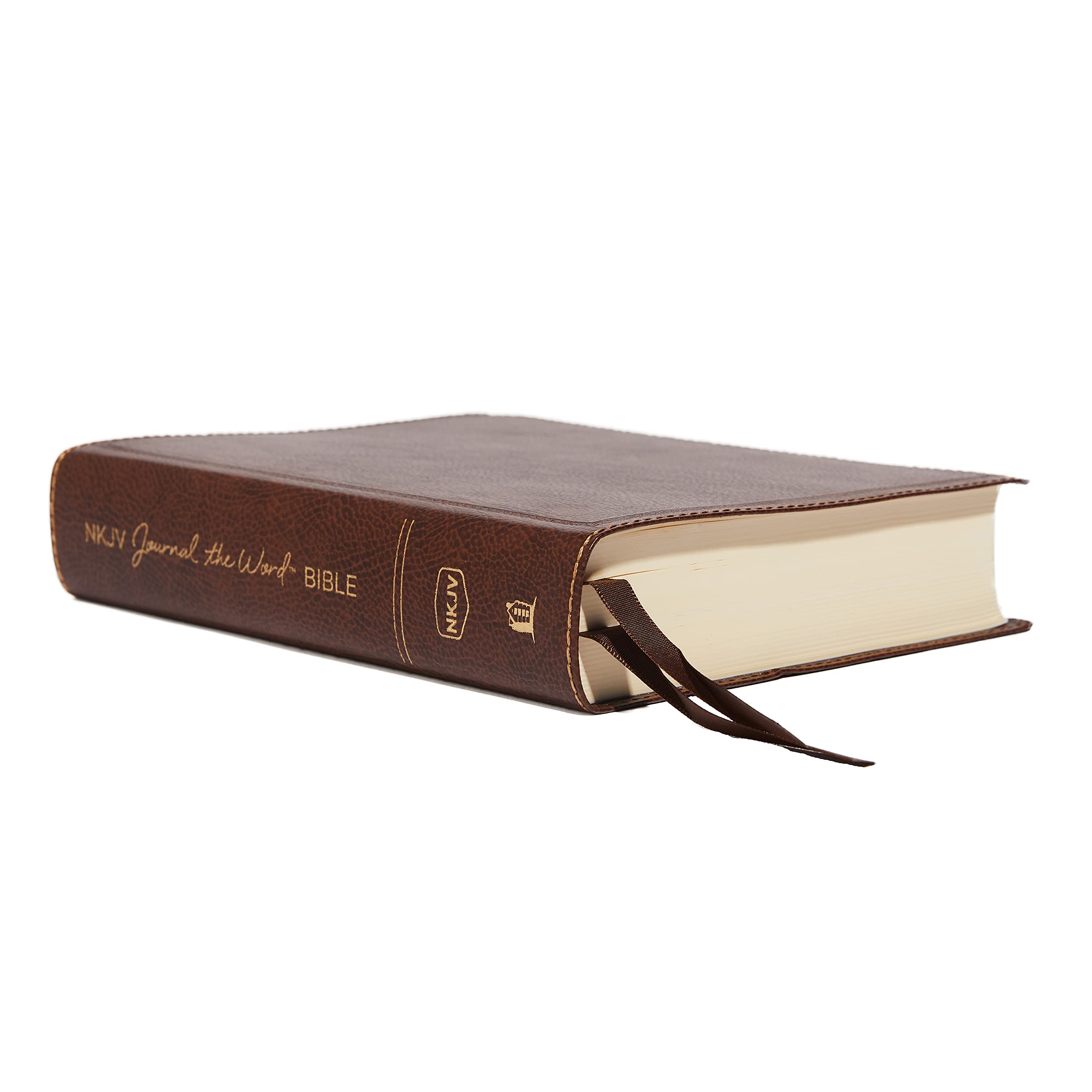 NKJV, Journal the Word Bible, Large Print, Bonded Leather, Brown, Red Letter Edition: Reflect, Journal, or Create Art Next to Your Favorite Verses