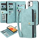 TwoHead for iPhone 12/12 Pro Wallet Case with Card Holder & Detachable Magnetic Phone Case,Leather All-Round Protection Phone Cover for Women/Men,6.1IN,Blue