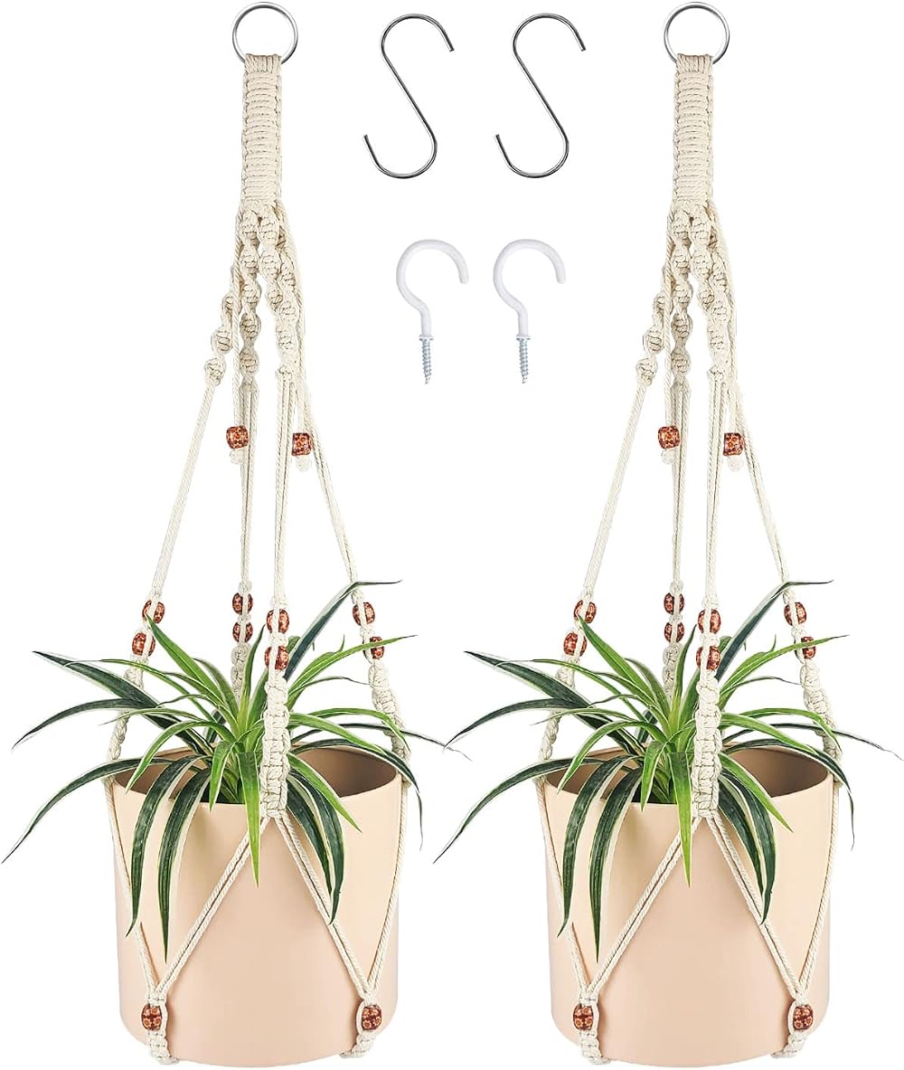 Trongle Macrame Plant Hangers 90cm, Boho Style, 100% Cotton, 2 Packs