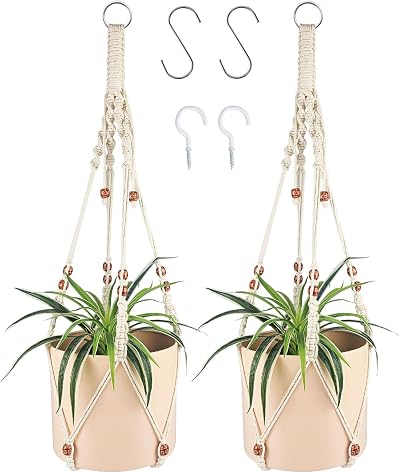 Trongle Macrame Plant Hangers 90cm, Boho Style, 100% Cotton, 2 Packs