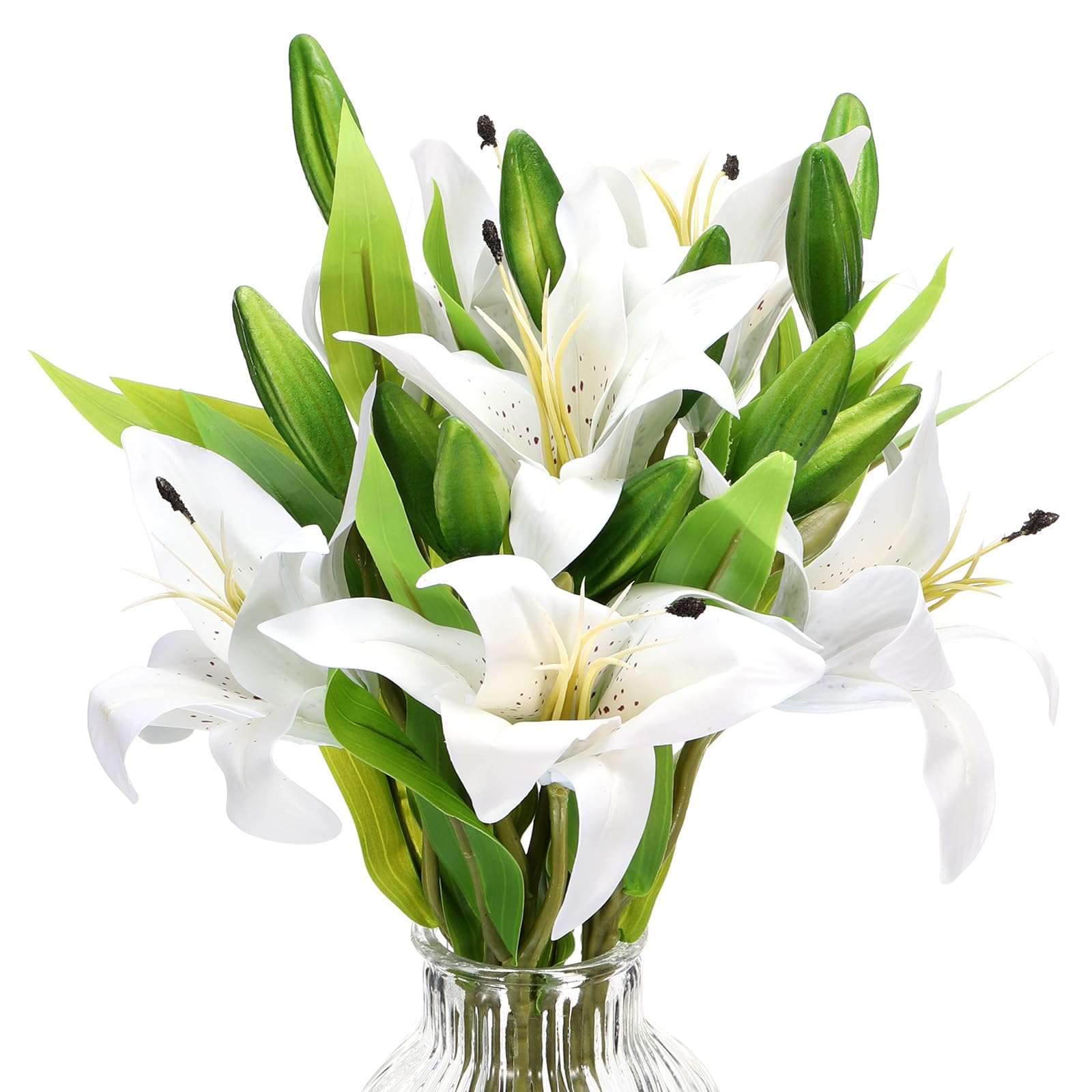 PATIKIL Lily Fake Flowers, 6PCS Lily Artificial Flowers White Flowers Artificial Lily Silk Faux Flowers in Vase Real Touch for Home Decor Centerpiece Table Decorations Dining Room, White