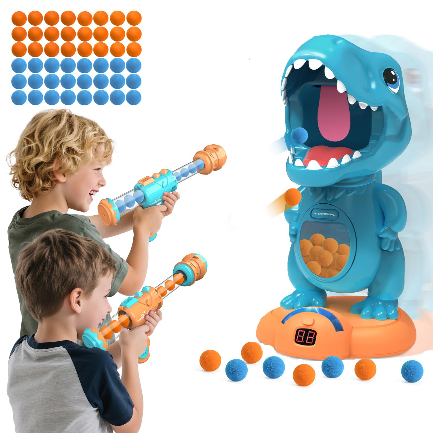 Photo 1 of EagleStone Movable Dinosaur Shooting Toys for Boys – Electronic Target Practice with 2 Air Pump Guns, LCD Score Tracker, Sound Effects & 48 Foam Balls, for Kids 5 6 7 8 9