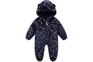 WYTbaby Baby Snowsuit Fleece Hooded Romper Footed Jumpsuit Warm Fall Winter Outfits for Baby Girls Boys 0-12 Months