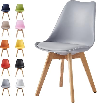 mcc direct Grey Dining Chairs with Wooden Legs & Soft Cushion Pad