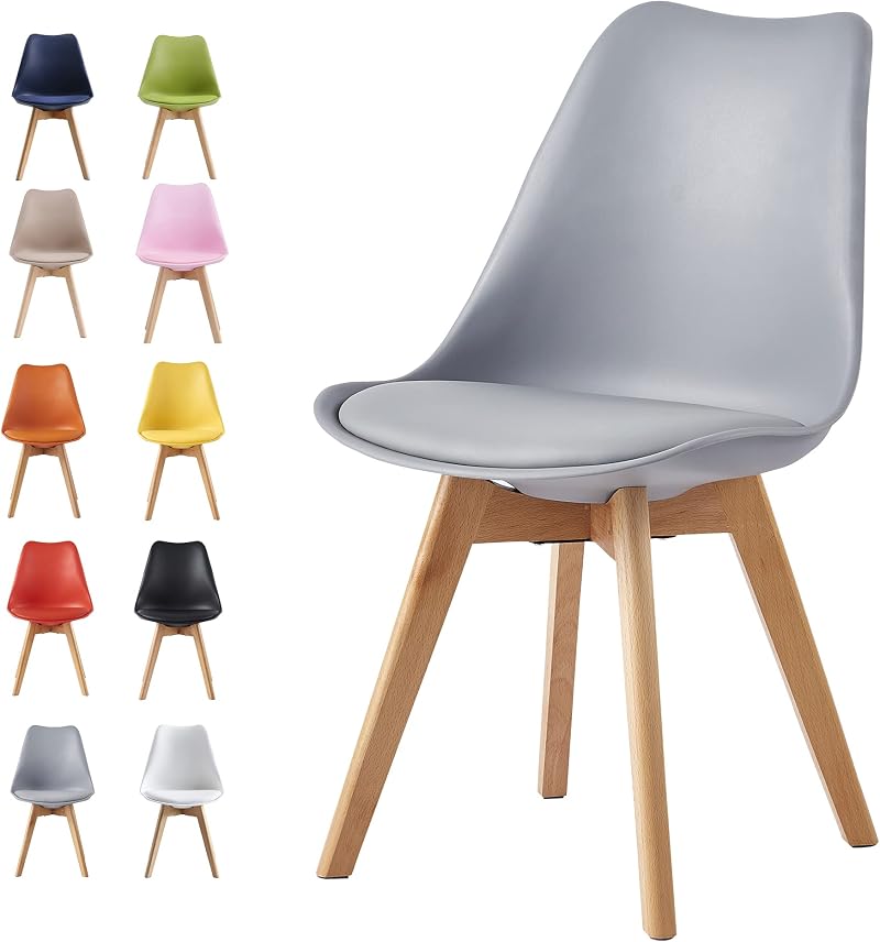 mcc direct Grey Dining Chairs with Wooden Legs & Soft Cushion Pad