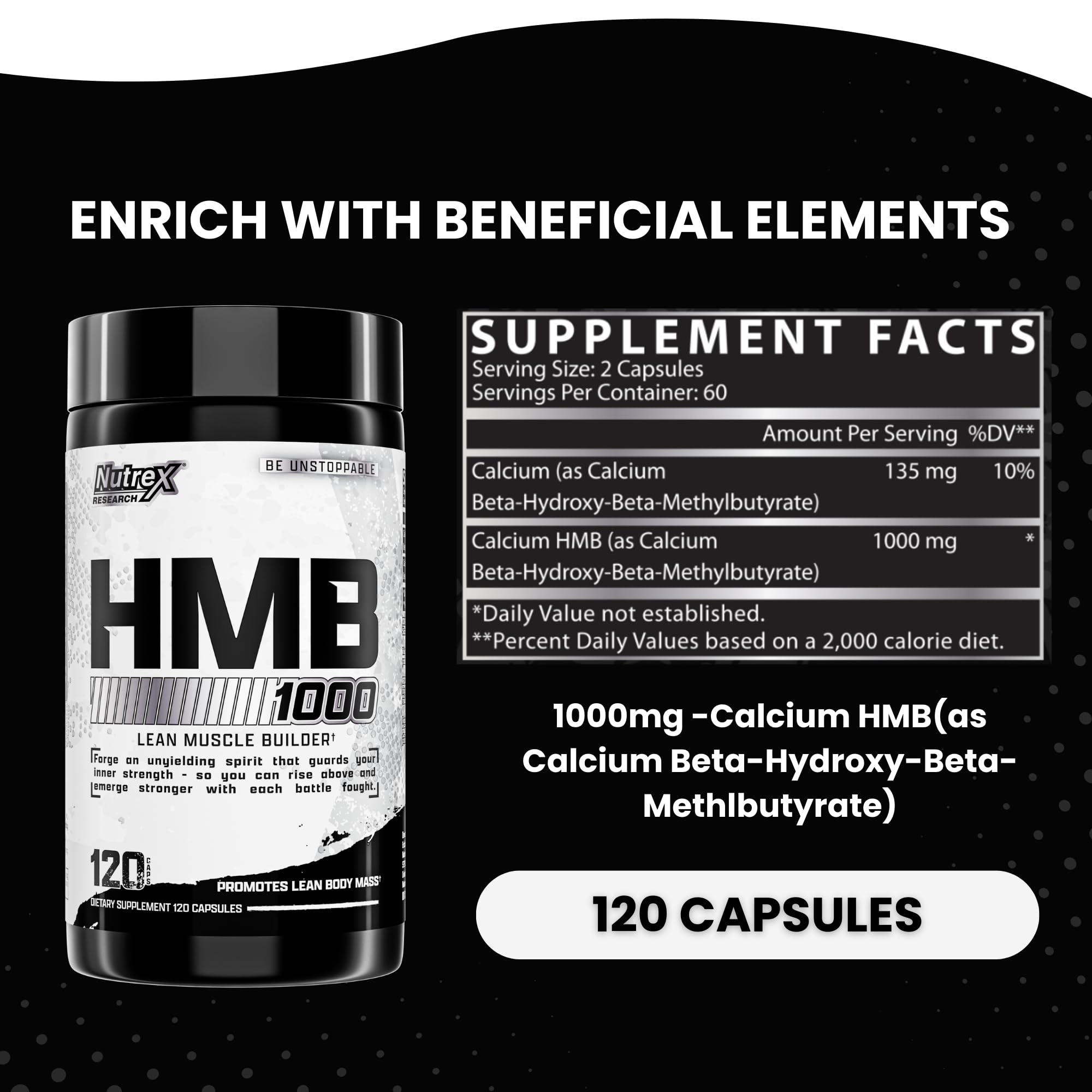 Nutrex Research HMB 1000 MG | Supports Muscle Recovery, Reduce Skeletal Muscle Damage, Increased Strength, Prevent Muscle Loss | 120 Capsules