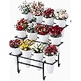 Zhongma Flower Display Stand with 12pcs White Plastic Buckets for Fresh Flowers Heavy Duty Garden Cart Moving Flower Bucket Stand with Wheels.