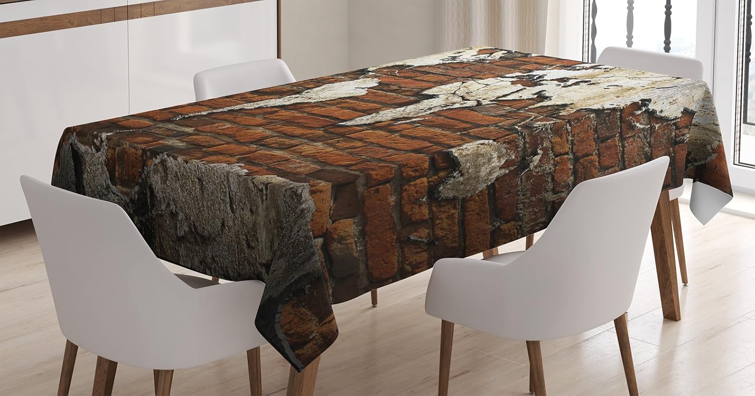 Amazon Com Ambesonne Wanderlust Tablecloth Grunge Concrete World Map On Old Brick Wall Construction Building Rough Dining Room Kitchen Rectangular Table Cover 52 X 70 Burnt Sienna Cream Home Kitchen