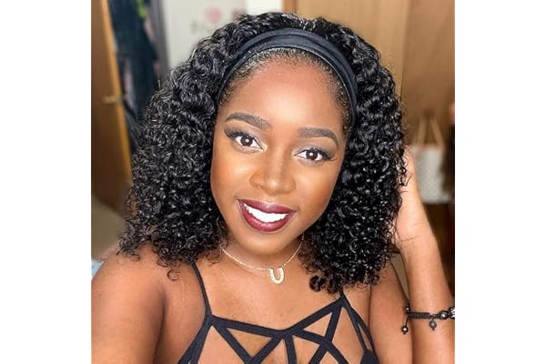 Human Hair Headband Wigs 14 Inch Deep Wave Curly Human Hair Wigs for Women Glueless Perruque femme cheveux humain naturel Bra