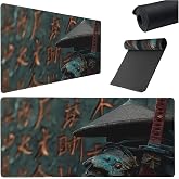 Dark Samurai XL Gaming Mouse Pad, 35.4 x 15.7 Inch Extended Desk Mat | Dark samurai art creates a bold gaming setup, with a smooth surface, stitched edges and a non-slip rubber base