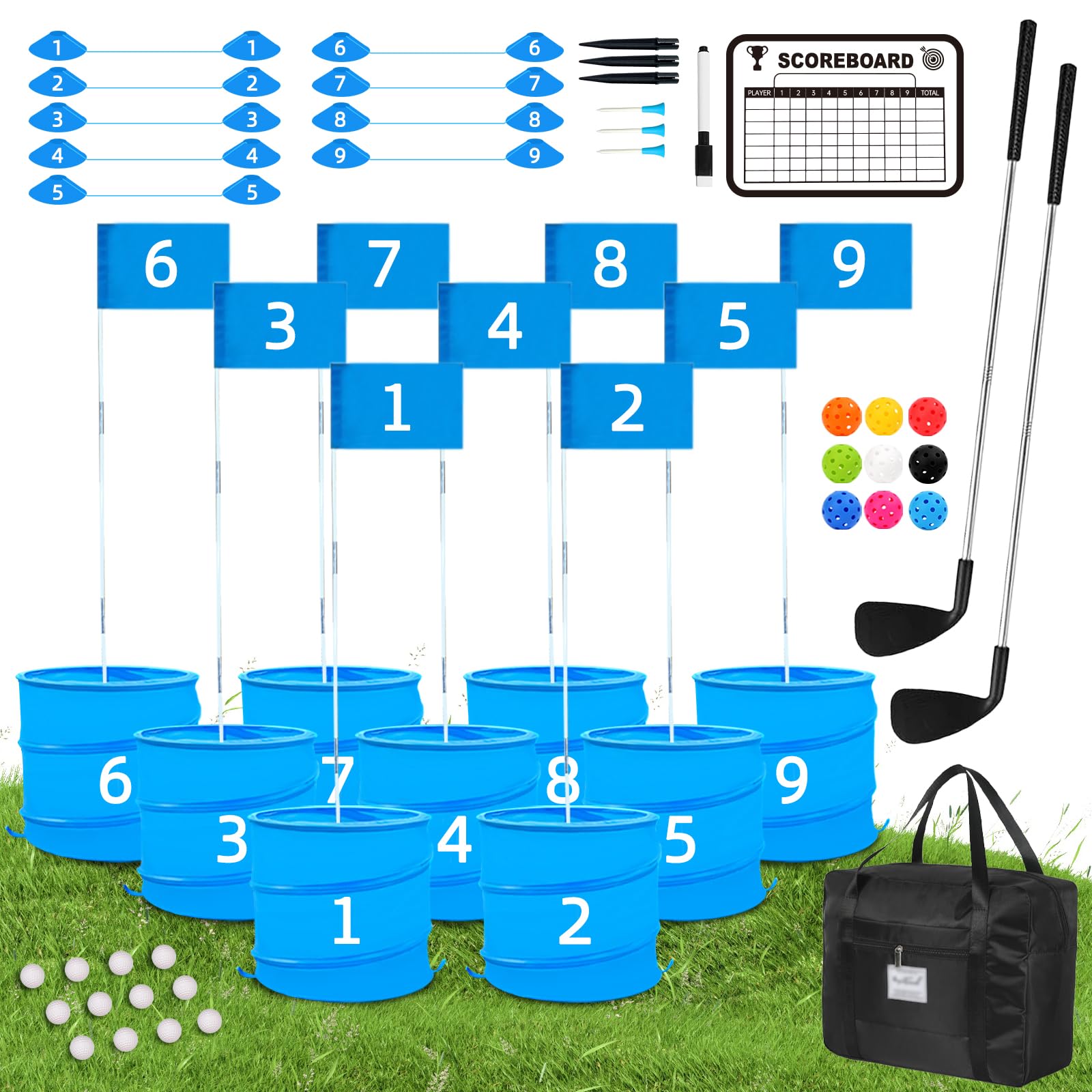 Photo 1 of JIIFO Golf Game with 2 Clubs Right Handed,Practice Golf with 9 Buckets, Outdoor Golf Gift for Family and Adults,Holes Golf Outdoor Game for Lawn,Yard,Camping,Park