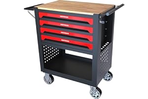 ARLTAMOX 4 Drawers Rolling Tool Chest Cart with Wooden Top and Adjustable Shelf. Tool Storage Cabinet with 4 Wheels.Portable Tool Cabinet Trolley with Locking System .Tool Storage Cart for Garage,Workshop