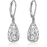 Silver Earrings for Women Filigree Teardrop Earrings Sterling Silver Hollow Filigree Drop Earrings Vintage Jewelry Gifts For Women