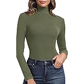 PALINDA Women's Ribbed Turtleneck Fitted Long Sleeve Shirts Basic Thermal Layering Tops