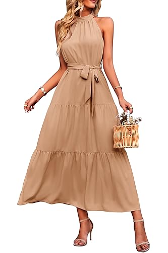 PRETTYGARDEN Women's Summer Maxi Sun Dress Sleeveless Halter Neck