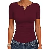 ANRABESS Womens Tops Short Sleeve Henley Shirts 2026 Summer Ribbed Slim Fit Basic Casual Tee Blouse Trendy Spring Clothing