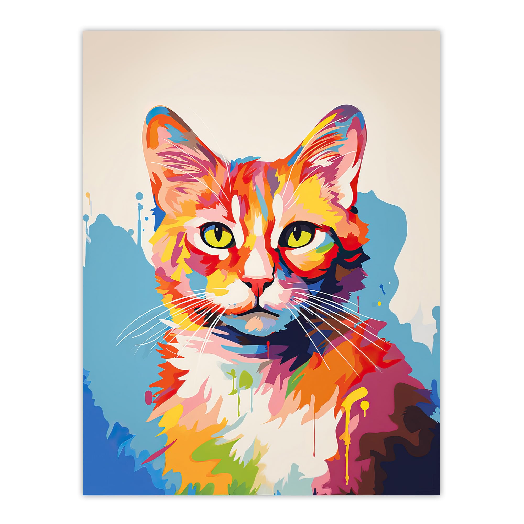 Artery8 Ginger Cat Lover Gift Pet Portrait Colourful Artwork Painting Extra Large XL Wall Art Poster Print