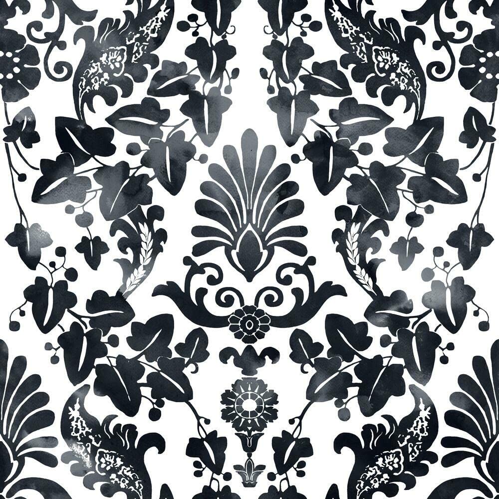 RoomMates RMK11598RL Black Vine Damask Peel and Stick Wallpaper