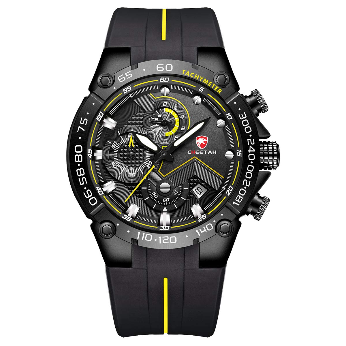 Affute Mens Watches Sports Waterproof Chronograph Watch with Silicone Strap, Date, Luminous Quartz Wristwatch (Black Yellow)