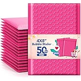 GSSSUSA Bubble Mailers 4x8 Inch 50 Pack Padded Envelopes Usable Size 4x7 Inch Shipping Envelopes Self Seal Small Packaging Shipping Bags for Mailing Jewelry, Small Business, Pink
