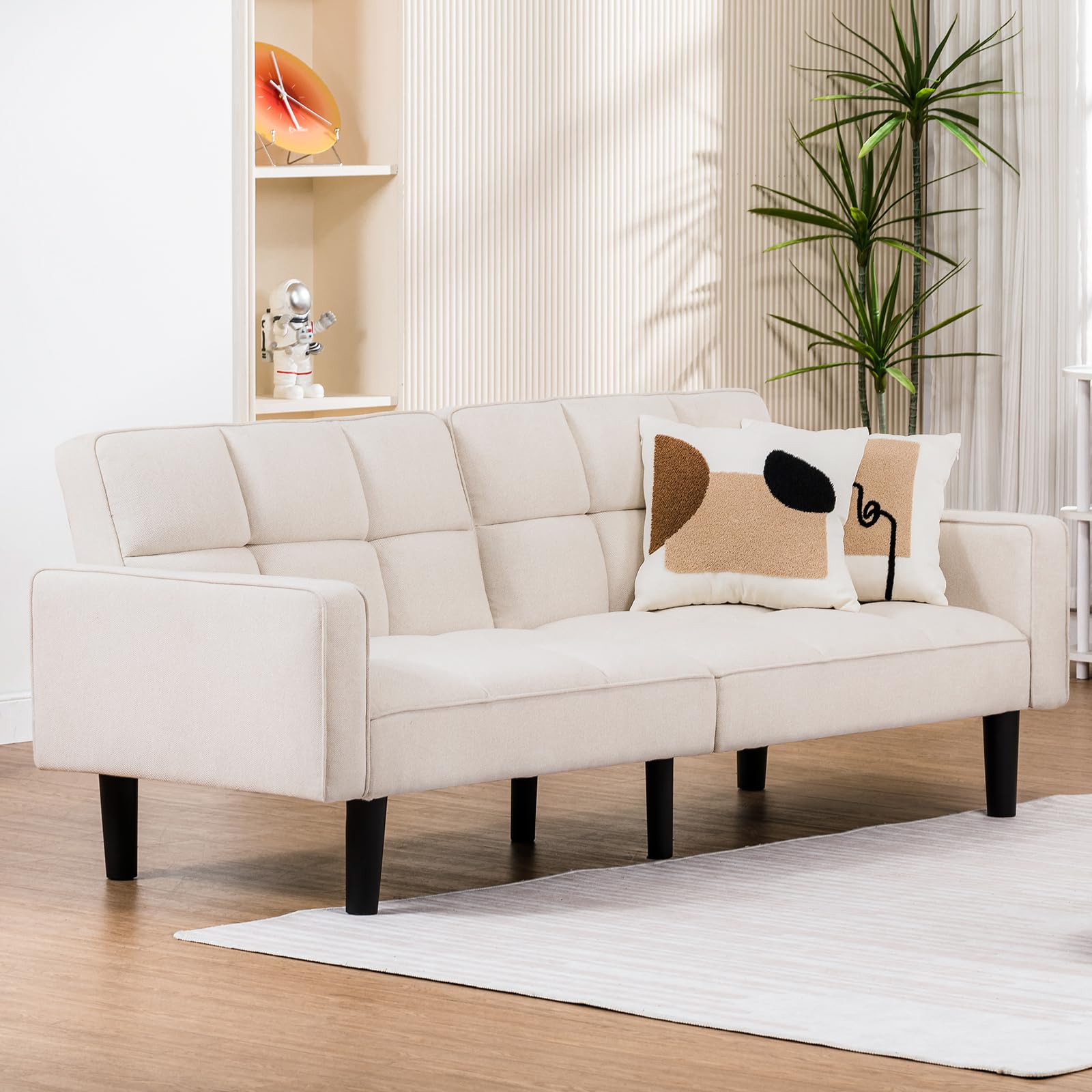 Photo 1 of **SELLING AS PARTS IN PARTIAL SET**COMHOMA 76 inch Futon Sofa Bed,Mid Century Modern Futon Couch with Adjustable Backrest,Fabric Convertible,Folding Sleeper Sofas Cama for Living Room,Bedroom (Beige)