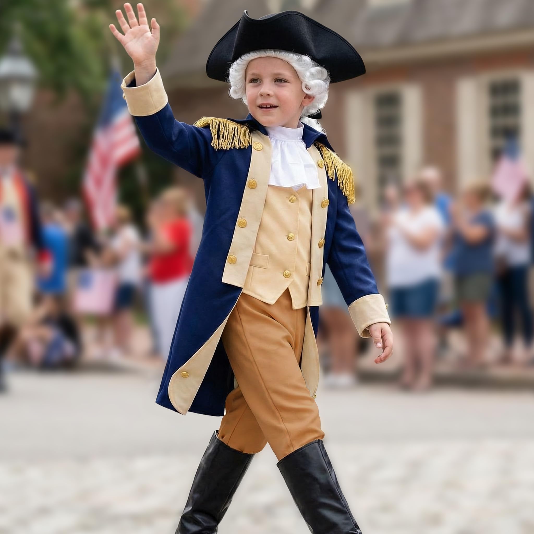 Gortykor Kids George Washington Costume Founding Father Costume for Boys American Colonial Uniform (5-7 Years)