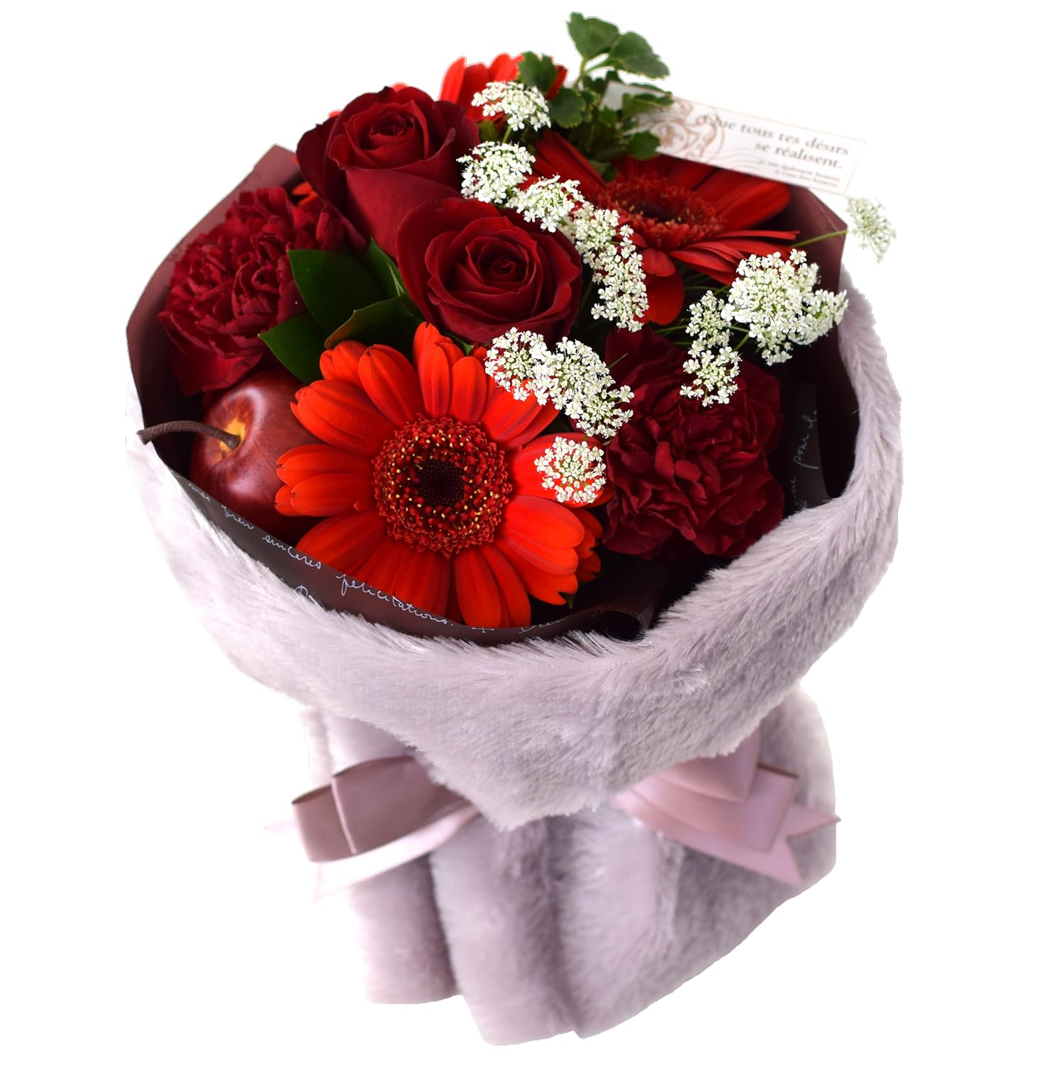 花由 そのまま飾れる 花束 生花 (そのままブーケ/バレンタインver) アレジメント プレゼント お祝い 記念日 誕生日 フラワーギフト レッド 直径20cm商品画像