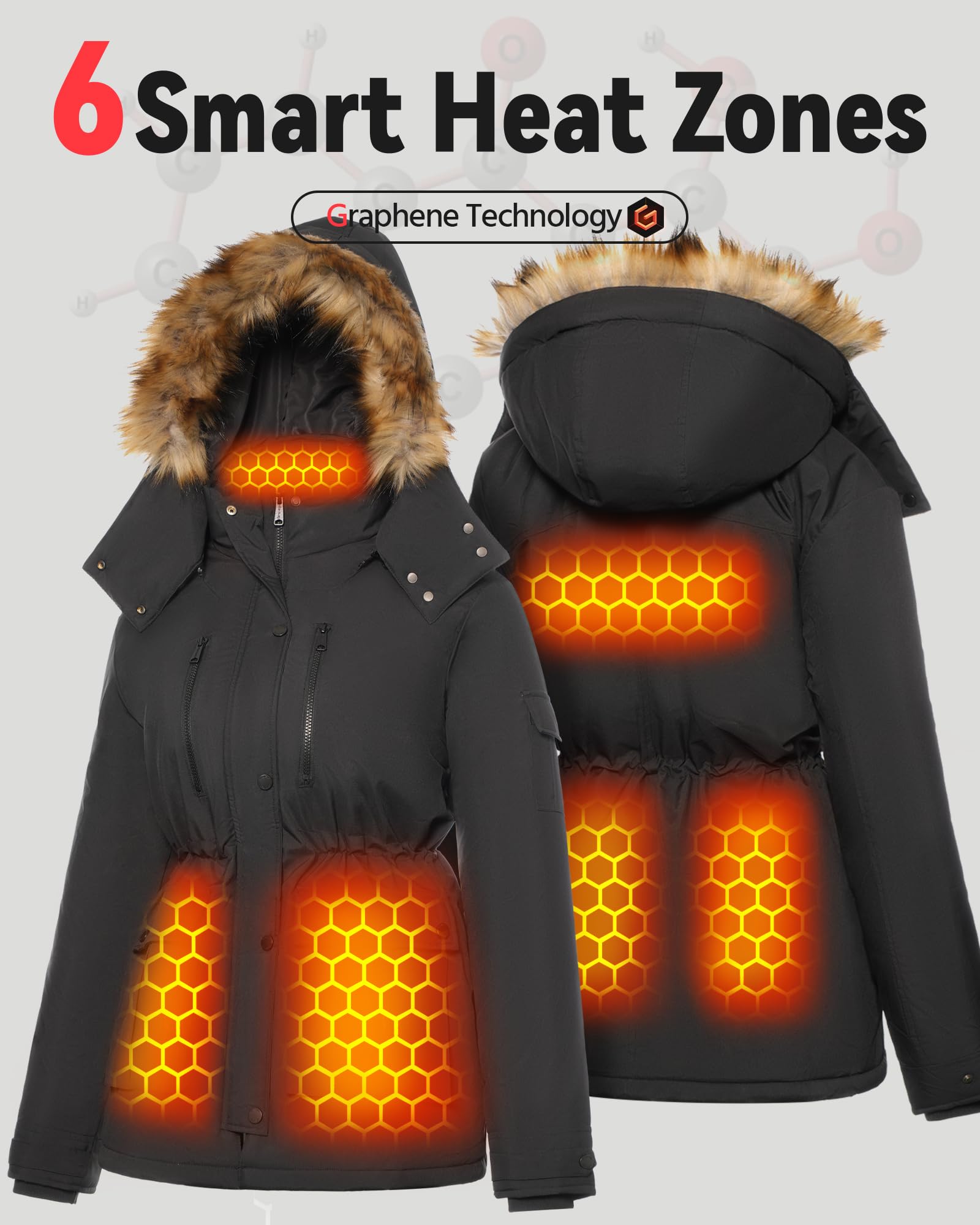 Graphene Heated Jacket for Women with Large Capacity Battery Pack Waterproof Windproof