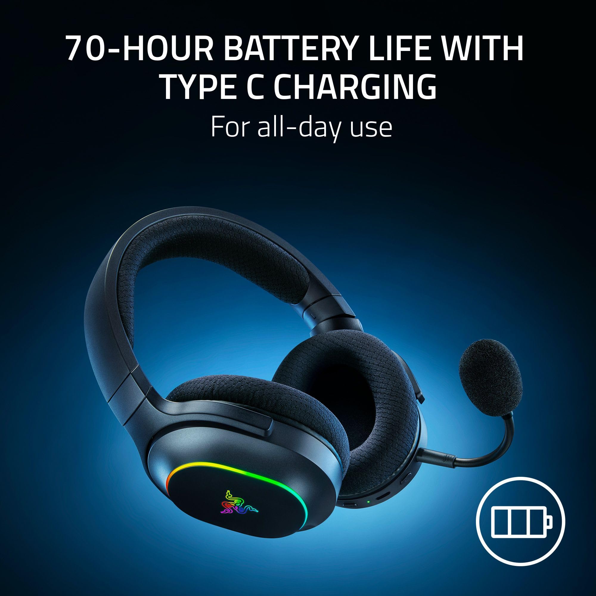 Razer Barracuda X Chroma Wireless Gaming Headset: 2.4GHz Wireless & Bluetooth - Lightweight - Chroma RGB - 40mm Drivers - Cardioid Mic - 70 Hr Battery - for PC, Mac, PS5, Switch 2, Smartphone - Black