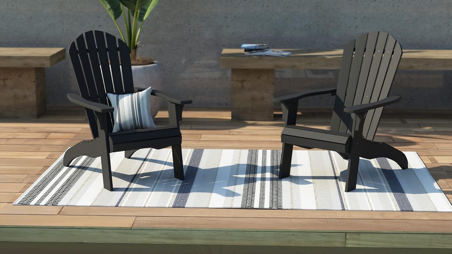 PolyTEAK King Size Adirondack Chair, Black | Adult-Size, Weather Resistant, Made from Special Formulated Poly Lumber Plastic : Garden & Outdoor