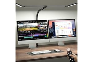 ONEMIX 42" LED Desk Lamp with Clamp, Architect Desk Light with Remote, Adjustable 4-Segment Bar, 1800LM Bright, Eye-Caring Desk Lamp for Home Office, Reading, Study, Dual Monitors, Workbench (Black)