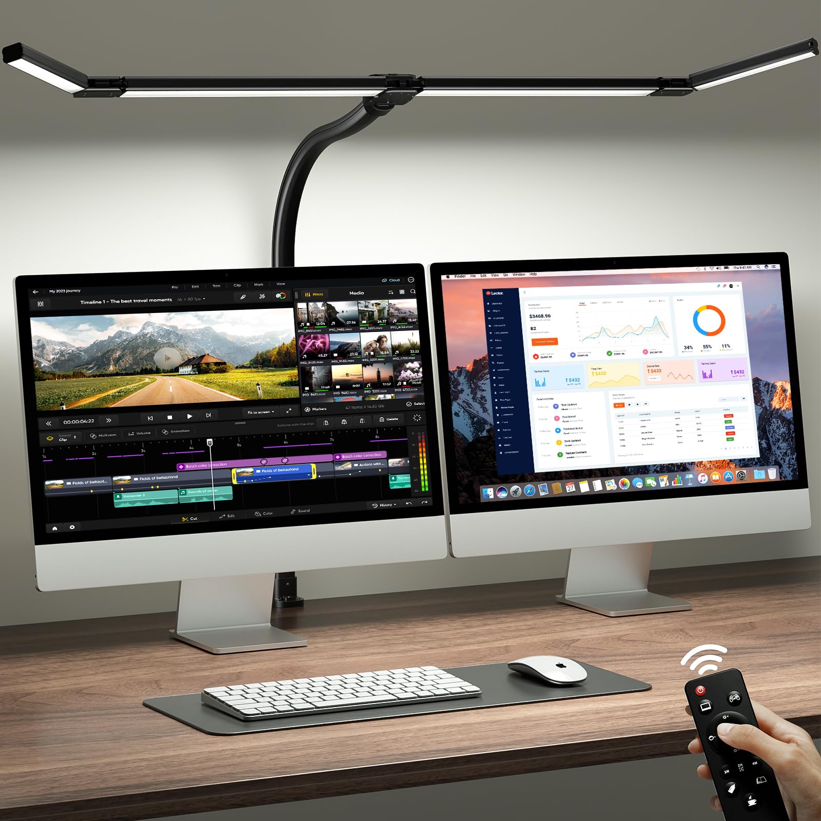 ONEMIX 42" LED Desk Lamp with Clamp, Architect Desk Light with Remote, Adjustable 4-Segment Bar, 1800LM Bright, Eye-Caring Desk Lamp for Home Office, Reading, Study, Dual Monitors, Workbench (Black) Image ONEMIX 42" LED Desk Lamp with Clamp, Architect Desk Light with Remote, Adjustable 4-Segment Bar, 1800LM Bright, Eye-Caring Desk Lamp for Home Office, Reading, Study, Dual Monitors, Workbench (Black) Image