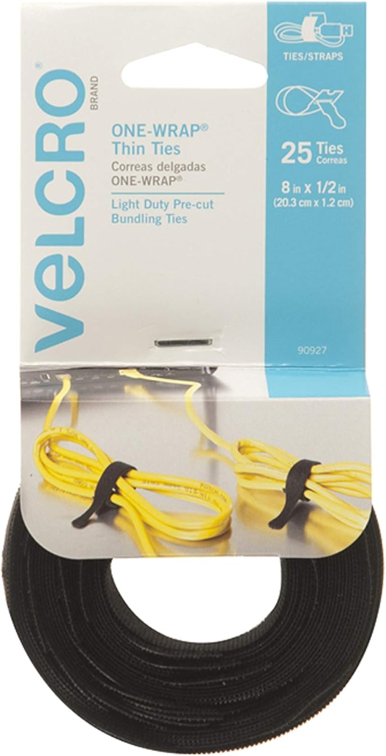 VELCRO Brand ONE-WRAP Cable Ties | 100Pk | 8 x 1/2" Black Cord Organization Straps | Thin Pre-Cut Design | Wire Management for Organizing Home, Office and Data Centers : Office Products
